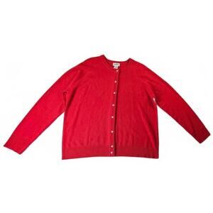 VTG Women's Judy Bond Red Button-Up Cardigan Sweater Pearl Like Buttons